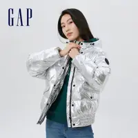 在飛比找蝦皮商城優惠-Gap 女裝 Logo防風連帽羽絨外套 大絨朵羽絨系列-銀色