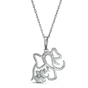 Natural Diamond Accent Laser-Cut Elephant and Calf Pendant in 10K White Gold