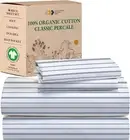 Full Sheet Set Stripe, 100% Organic Cotton Percale Sheets, Deep Pocket Full Shee