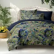 Floral Duvet Cover Set 100% Cotton Soft and Breathable Bedding Featuring Peacock Flowers Lightweight and Durable Quilt Cover Comfortable for All Seasons Easy t