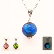 Glow-In-The-Dark Japanese Hotaru Glass Bead Pendant w/ Starring Silver Necklace