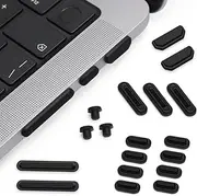 ProElife 21 Pcs Anti Dust Dirt Plug Cups Set for 2024-2021 MacBook Pro 14.2 inch 16.2 inch M4 M3 M2 M1 Pro/Max (A3112/A3185/A3401/A3186/A3403) Accessory Silicone Anti Dirt Protective Cover (Black)