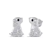 Diamond Set Dog Stud Earrings in Sterling Silver