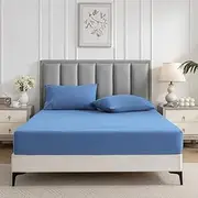 Lakora Fitted Sheet Set,1000TC Microfiber Soft Bedding - Deep Pocket(35CM),3-Piece Set Without Flat Sheet (Ocean,Double)