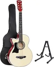 38" Left-Handed Acoustic Guitar with Stand - Wooden Body Steel Strings