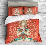 Yoga Girls Comfortcer Set Meditation Yoga Workout Yogic Discipline Yoga Poses Yoga Lifestyle Bedding Set |1 Comforter+2 Pillowshams(3Pcs) or Sheet (4Pcs) (FULL-4PCS,C)