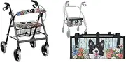 LVEWYB Border Collie 3PCS Rollator Walker Basket Under Seat Bag Walker Seat and Backrest Covers for Seniors Rollator Accessories for Ladies Walker for Seniors with Seat Cover