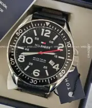 NEW - Tommy Hilfiger - Black Leather Strap Quartz Mens Watch