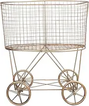 Creative Co-Op Vintage Reproduction Decorative Metal Laundry Basket on Wheels, Copper