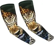 [FHEDVBN] Leopard Arm Sleeves Compression Arm Covers for Men Women Outdoor Sun Sleeves Cooling Sports Sleeve, Black