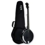 5 String Full Size Acoustic Electric Banjo Solid Back Remo Ebony Black Top Sapel