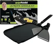 Guga Foods Ultimate Griddle Kit Set- Transform Any Grill or Stove, Includes Cast Iron Griddle with Detachable Handle, Stainless Steel Angled & Straight Edge Spatulas, for Cooking Indoor Or Outdoor