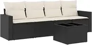 vidaxl Garden Sofa Set 5 Piece Modular Lounge Patio Furniture - Black Poly Rattan Outdoor Couch with Cushions and Glass Table