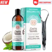 GuruNanda Coconut & Peppermint Oil Pulling (8 Fl.Oz) with Tongue Scraper - Alcoh