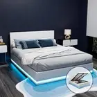 Artiss Lumi LED Bed Frame PU Leather Gas Lift Storage - White Double