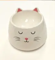 Whisker City Elevated Cat Dish - Textured White with Cat Face and Ears, NWT
