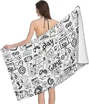 JBYJBX Monochrome Sketch Style Gaming Print Beach Towel Quick Dry Sandproof Microfiber Beach Bath Towel for Travel Pool Camping