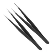 2pcs Straight Tip Tweezer Professional Tweezers for Eyebrow Lab Black