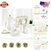Exquisite British Style Tea Set for 6 - Includes Golden Trim & Filtered Teapot