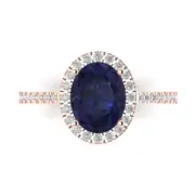 2.86 Oval Halo Blue Sapphire Promise Designer Engagement Ring 14k Rose Gold