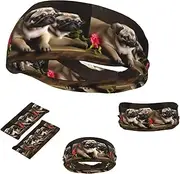 FJWSLCH puppys pug Headbands for Women Men Non Slip Workout Sweatbands Adjustable Sports Hair Bands Elastic Head Bands Moisture Wicking Hairband for Running, Cycling, Yoga, Spa