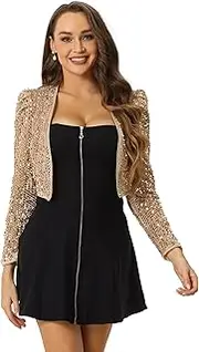 Allegra K Women's Sequin Jacket Open Front Party Clubwear Long Sleeve Cropped Bolero Shrug Jackets
