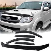 SUERAUTO4X4 Bonnet Protector Weather Shields for Toyota Hilux N70 2005-2011 SR5 SR WorkMate Vigo Accessories, Tinted Black Bonnet Stone Guard Weathershields Window Visors Wind Deflectors Rain Guard