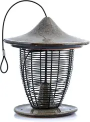 BYER OF MAINE Sturdy Alcyon Pagoda Bird Feeder w/Hanger-Ceramic & Wire - Granite