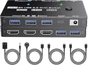 8K KVM Switch 1 Monitor 2 Computers 2 Port HDMI 2.1 USB 3.0 KVM Switches 2 in 1 Out Video Keyboard Mouse Switch Support 8K@60Hz/4K@120Hz with Wired Remote