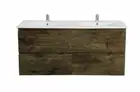 1200MM DARK OAK BATHROOM ENSUITE WALL HUNG VANITY DOUBLE BOWL CERAMIC BASIN