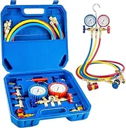 Luney 3 Way AC Gauges Set, AC Manifold Gauge Set for R134a R410a R12 R22 R502 Refrigerant with 4FT Flameproof Hoses & Adapter, Puncturing & Self Sealing Can Tap Freon Charge Kit