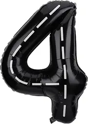 Race Car Balloon Number, 40 Inches Large Black Racetrack Number Balloon Race Car Birthday Balloons Race Car Theme Party Decorations for Boys' Birthday Party Baby Shower (4)