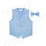 New Men's Formal Tuxedo Vest Waistcoat_Bowtie solid light blue wedding prom
