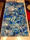 Blue Agate Lit Coffee Table Top, Center Office Agate Table Decor Furniture
