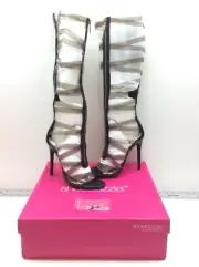 ShoeDazzle Kierstin Clear Gladiator Sandal with Black Heel Size 8