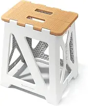 BLACKSPACE 16" Folding Step Stool for Adults, 300 lbs Capacity Non-Slip Compact Plastic Foldable Step Stool with Handle, Portable Lightweight Folding Stool for Home or Kitchen(Khaki)