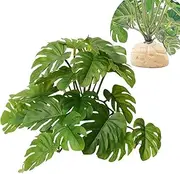 KERUIDENG Reptile Plants for Terrarium Decor,Amphibian Habitat Decor,Artificial Plants for Gecko Chameleon Snake Tortoise Tank Accessories with Base (Monstera deliciosa)
