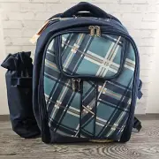 Apollo Walker Picnic Backpack Set of 2 Utensils Plates Cups Blanket Plaid Blue