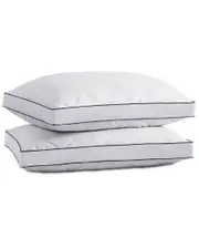 Unikome Set Of 2 Quilted Cotton Goose Feather Down Pillow, Medium Support