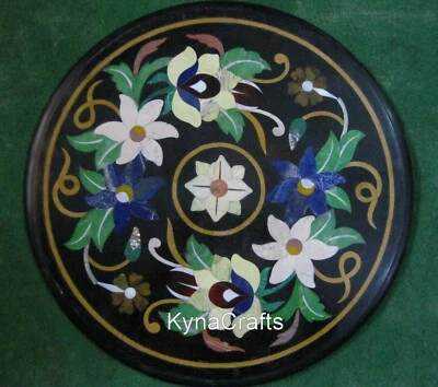 18 Inches End Table with Pietra Dura Art Round Marble Coffee Table Top for Hotel
