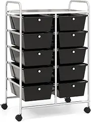 Giantex 10-Drawer Storage Cart w/Universal Wheels, Rolling Cart w/Handles, Mobile Organizer Unit w/Removable Drawers, Storage Utility Trolley for Kitchen Living Room Office (Black)