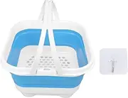 Toy Storage Box Foldable, Cute Bath Toy Organizer with Removable Base Quick Drain High Capacity for Toiletries Towels Bathroom Toy Holder (White+Blue)