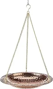 BBH Hanging Bird Bath Featuring a Brass Chain, 18” Diameter, Pure Copper