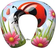 LHBWCVN Travel Neck Pillow for Airplanes Comfort Head and Neck Support Memory Foam - U-Shaped Neck Travel Pillow for Sleeping Cartoon Ladybug Flower Neck Pillows for Flight Headrest Sleep
