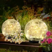 12cm Garden Warm White Solar Lights Outdoor, Crack Glass Ball Solar Ground Lights (1 Pack)