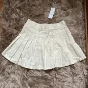 NWT Urban Outfitters Cream Linen Pleated Mini Skirt Size Small