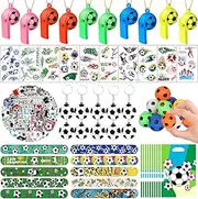 YUJUN 112 PCS Soccer Party Favors Set , Soccer Toy Soccer Fidget Spinners Slap Bracelet Whistle Tattoos Stickers Keychains for Kids Soccer Themed Birthday Party Favors Goodie Gifts Bags Decorations