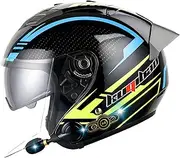 Bluetooth Vintage Open Face Helmet 3/4 Retro Motorbike Half Helmet Electric Motorcycle Helmets Summer Scooter Moped Street Helmet with Double Visor DOT/ECE Approved D,M(57-58CM)