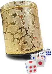 TX GIRL Casino Dice Cup with 6pcs Dice Leather Craps Sets Pattern Gambling KTV Bar Drinking Board Game Dice Box Dice Cup (Color : Gold)