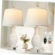 Table Lamps Set of 2, Bedside Touch Lamp with USB C+A Charging Ports, Side